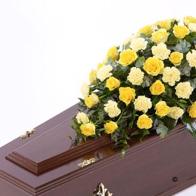 Rose and Carnation Casket Spray in Yellow