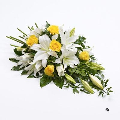 Spray of Roses and Lilies in Yellow and White