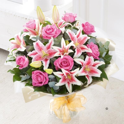 Pink Rose and Lily Hand tied**
