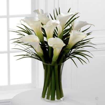 Luxury White Calla Lily and Palm Vase
