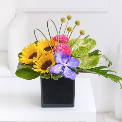 Sunflower, Vanda Orchid & Anthurium Arrangement 2015