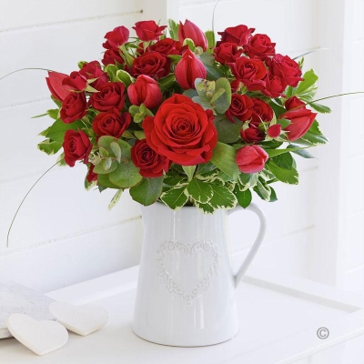 Rose and Tulip Jug Arrangement