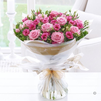 Pink Lisianthus and Rose Hand tied