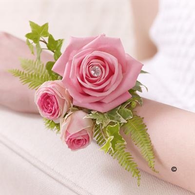 Pink Rose and Fern Wrist Corsage buy online or call 01732 450145
