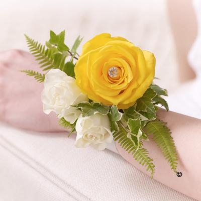 Yellow Rose and Fern Wrist Corsage