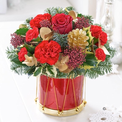 Festive Floral Drum with Red Wine