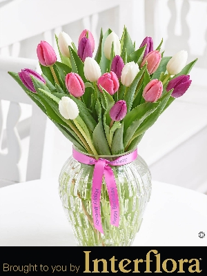 Happy Birthday Pink Elegance Tulip Vase