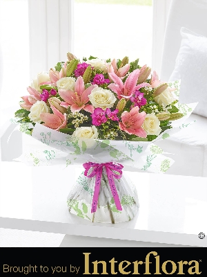 Happy Birthday Spring Rose , Lily and Freesia Hand tied.