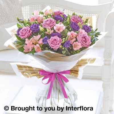 Happy Birthday Lilac Rose & Alstroemeria Hand tied