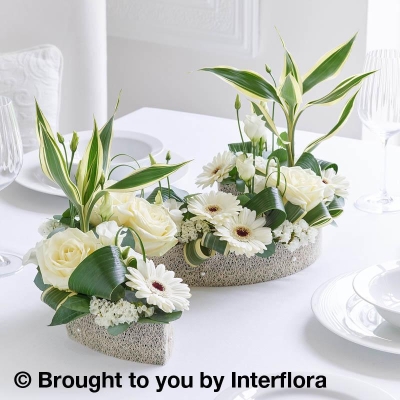 White Rose & Germini Curved Floral Centrepiece