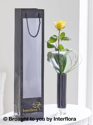 Single Yellow Rose Vase with 125g Maison Fougere Chocolates