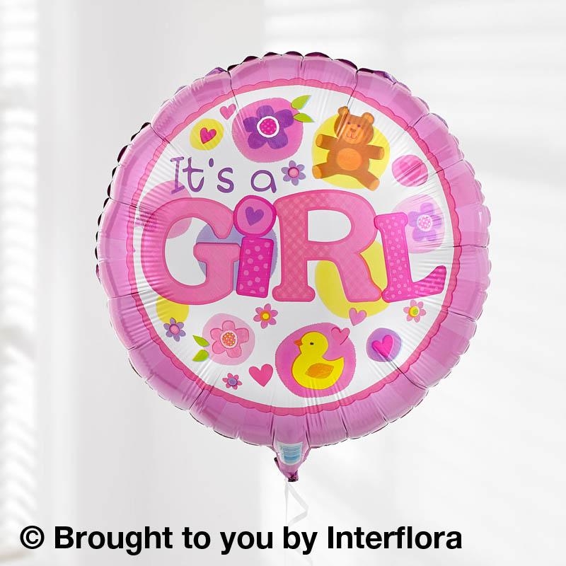 Baby Girl Gift Box with Baby Girl Balloon & Bailey Bear