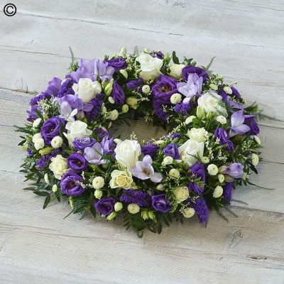 Wreath in Blue White and Lilac
