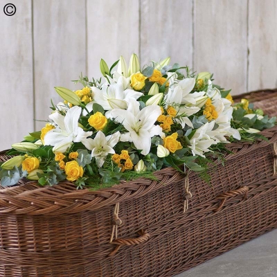 Lily and Rose Casket Spray in Yellow