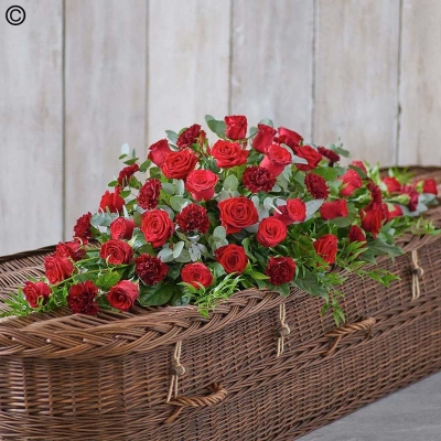 Rose and Carnation Casket Spray in Red