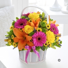 Happy Birthday Vibrant Basket Arrangement**