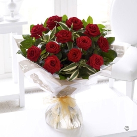 12 Long Stem Grand Prix Roses Handtied