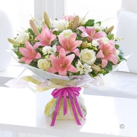 Happy Birthday Spring Rose Lily and Freesia Handtied 2016