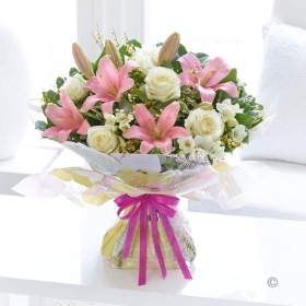 Happy Birthday Spring Rose Lily and Freesia Handtied with Happy Birthday Balloon 2016