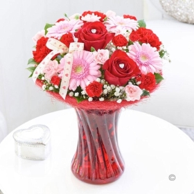 Vase Arrangement in Pinks and Reds