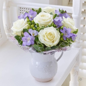 Fragrant White Rose and Freesia Jug
