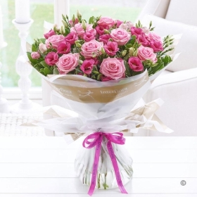 Happy Birthday Pink Lisianthus and Rose Hand tied