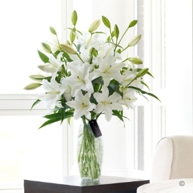 Luxury White Oriental Lily Vase   Sympathy