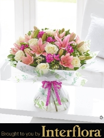 Happy Birthday Spring Rose , Lily and Freesia Hand tied.