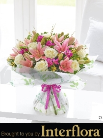 Happy Birthday Spring Rose , Lily and Freesia Hand tied with Happy Birthday Balloon