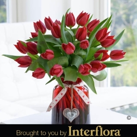Valentines Red Tulip Vase with Valentines Balloon