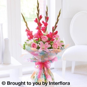 Summer Gladioli, Lily and Rose Hand tied