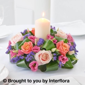 Pretty Pink Rose & Lisianthus Candle Centrepiece