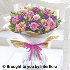 Happy Birthday Lilac Rose & Alstroemeria Hand tied with Happy Birthday Balloon