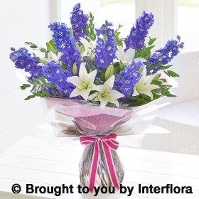 Delphinium and Lily Handtied