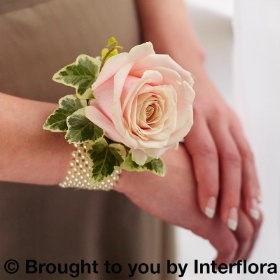 Soft Pink Rose and Pearl Wrist Corsage