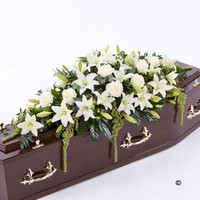 d. Casket Spray of Lilies and Roses in White