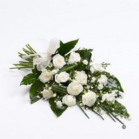 Sheaf of White Roses with September Flower