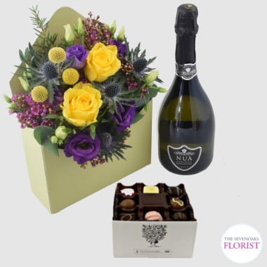 Envelope of Flowers with Prosecco and Chocolates